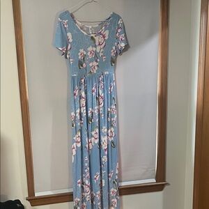 Floral Vishow Maxi Dress in Blue and Pink